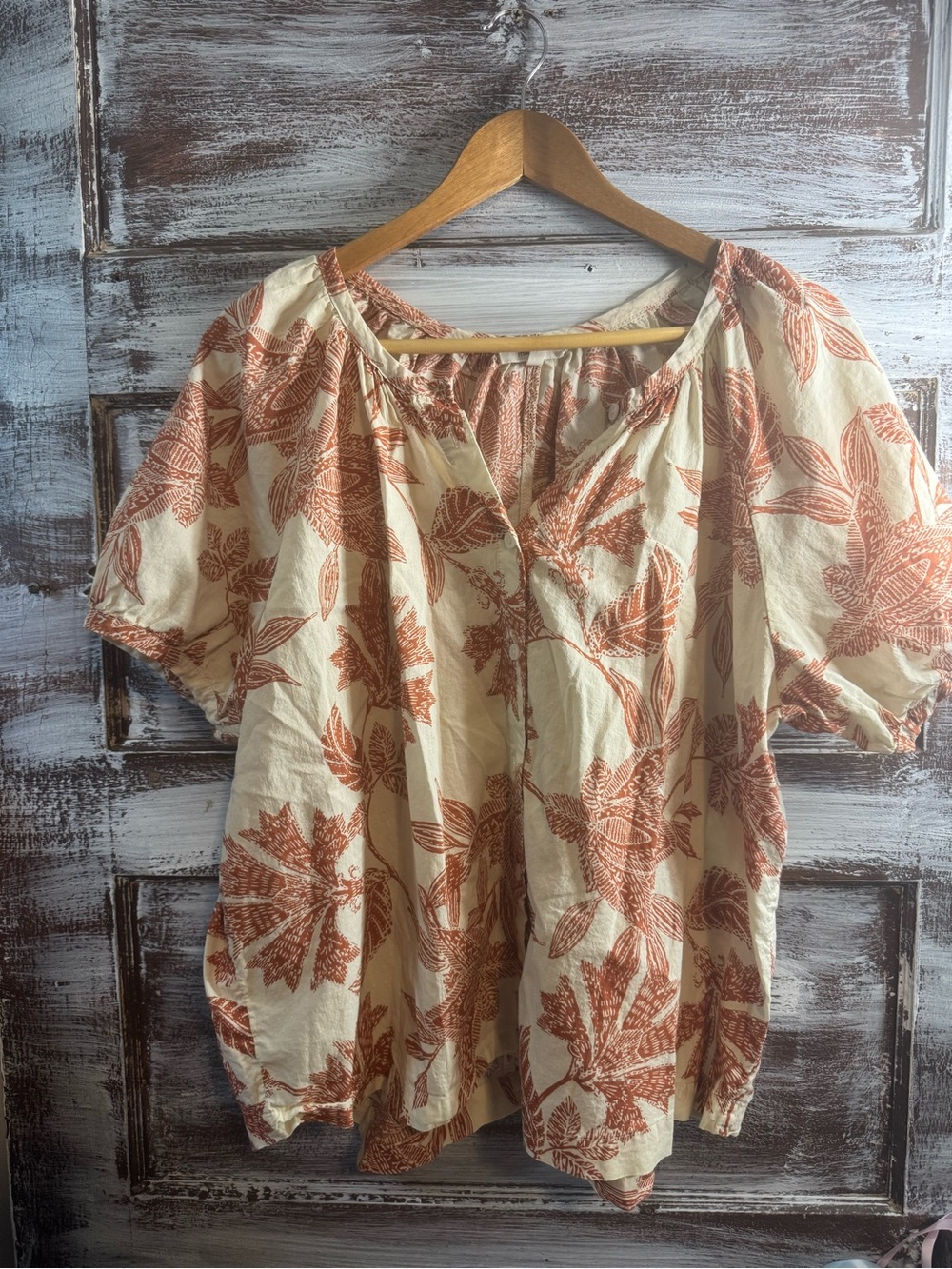Maurices Cream Blouse with Rust Floral Print